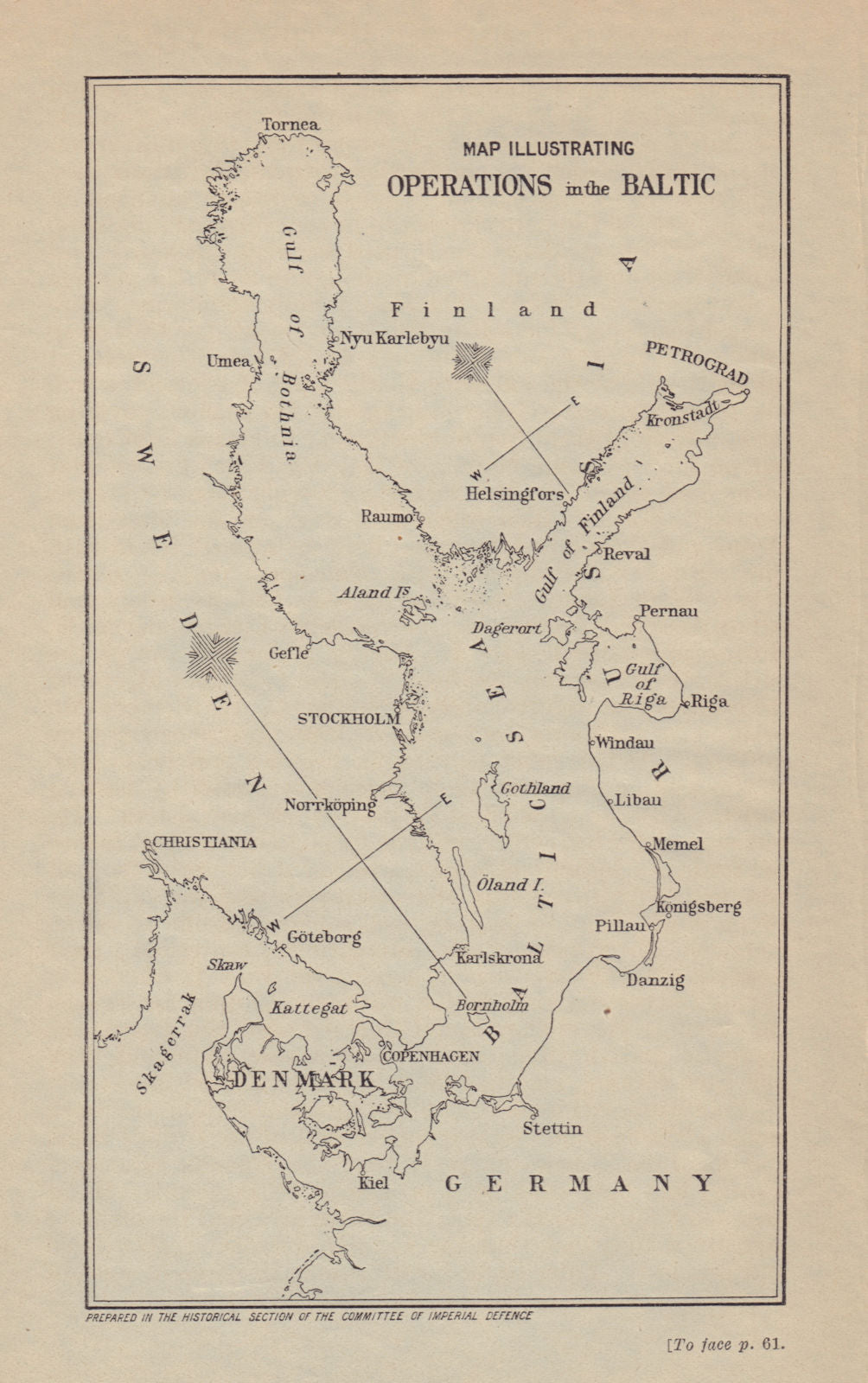 Map illustrating operations in the Baltic 1915. First World War. 1923 old